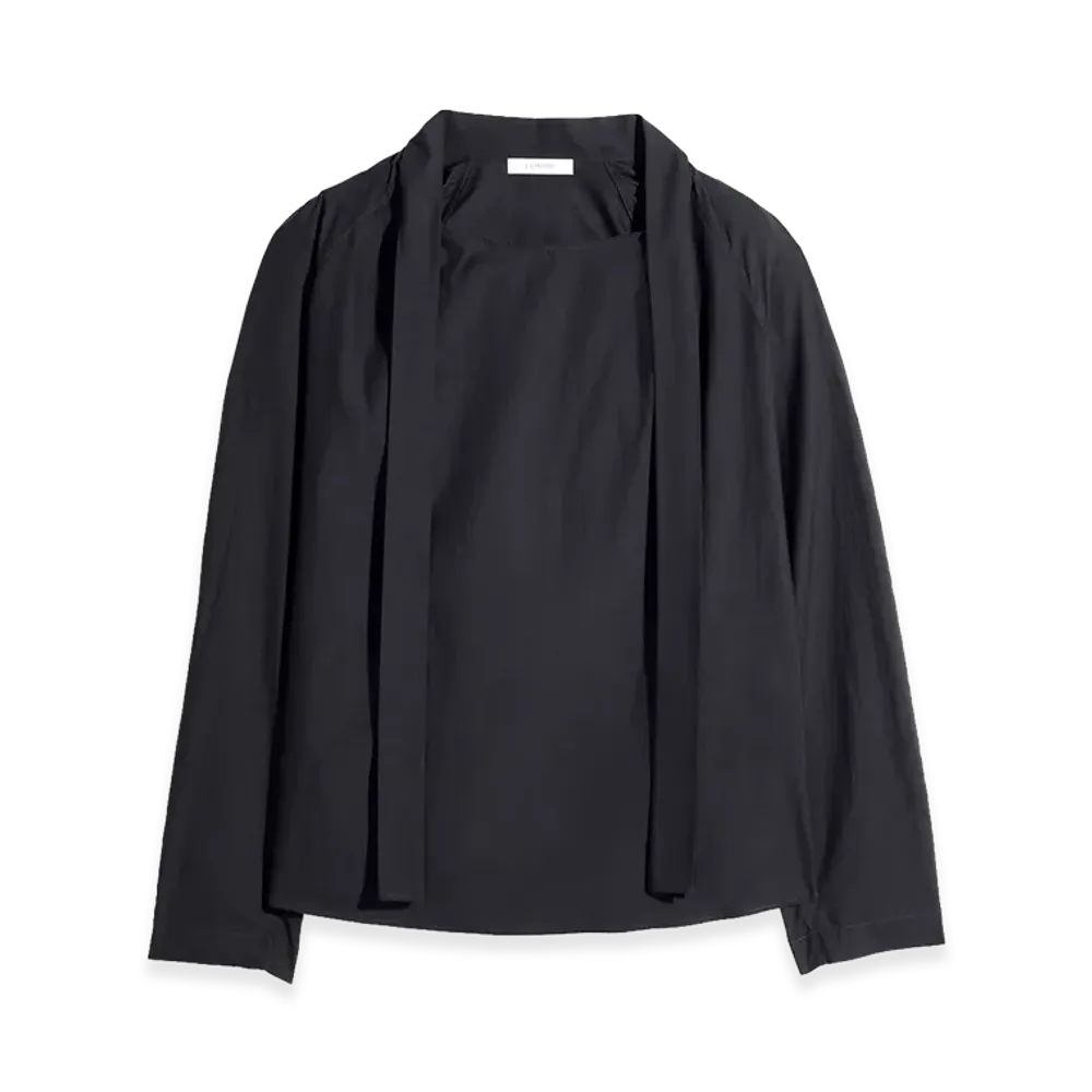 LEMAIRE Women's Washed Cotton Silk Ascot Blouse "Squid Ink"
