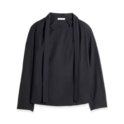 LEMAIRE Women's Washed Cotton Silk Ascot Blouse "Squid Ink"