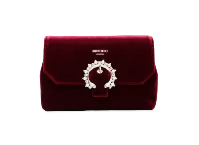 Jimmy Choo Soft Madeline Velvet Mini Bag With Pearl And Crystal Buckle "Merlot"