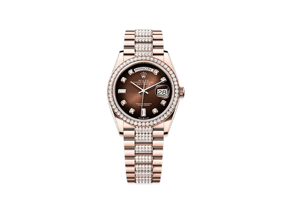 ROLEX Day-Date 36mm Everose Gold Diamond 128345RBR "Brown Ombre"