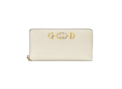 GUCCI Zumi Leather Zip Around Wallet "White Grainy"