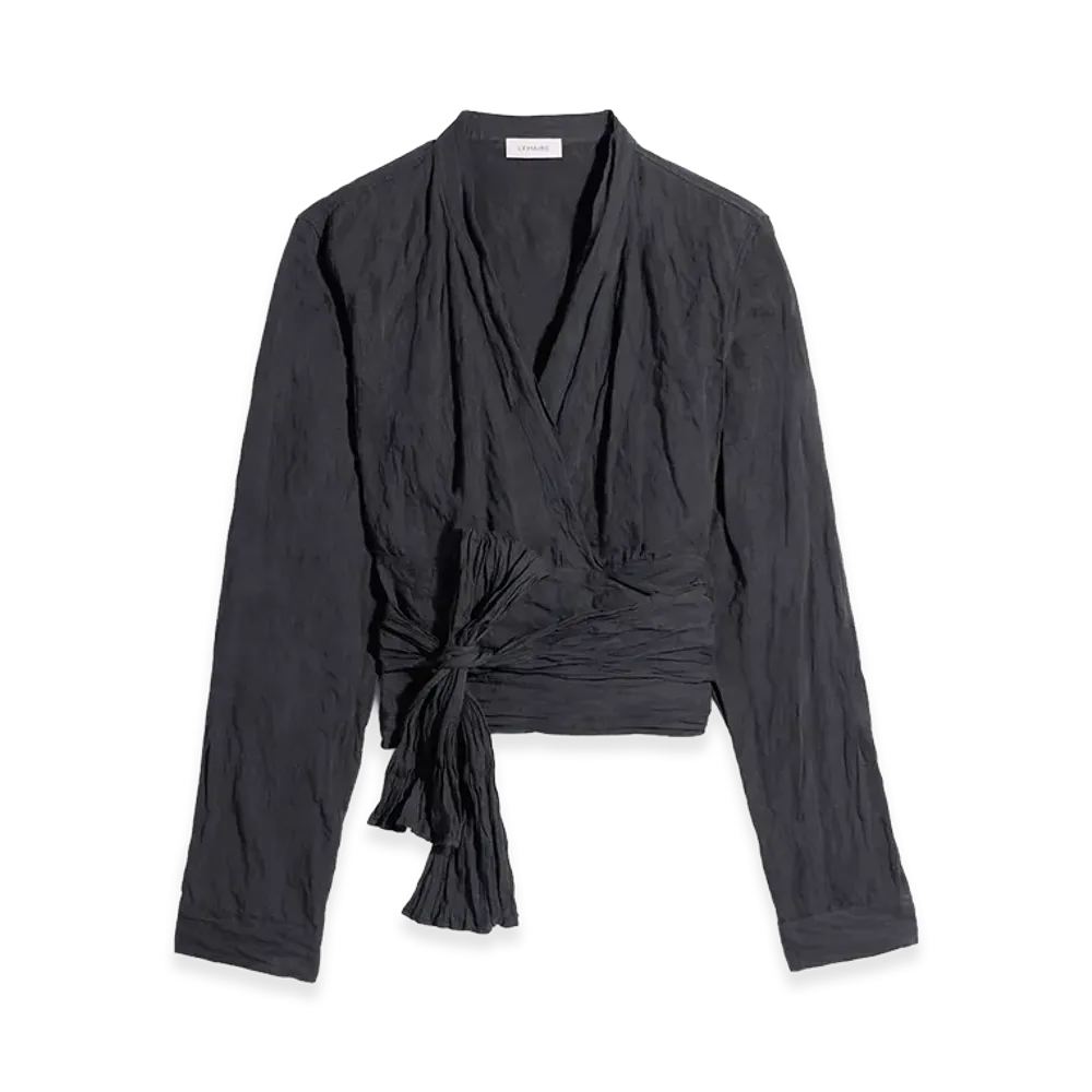 LEMAIRE Women's Crinkled Cotton Metal Wrap Top "Ash Black"