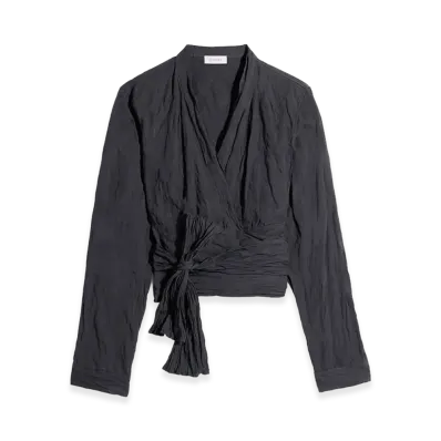 LEMAIRE Women's Crinkled Cotton Metal Wrap Top "Ash Black"