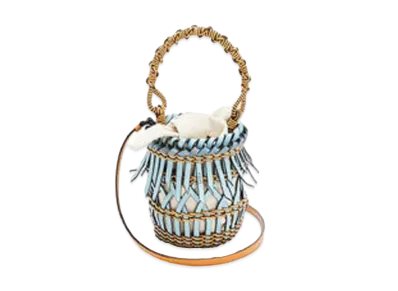 LOEWE Small Fringes Bucket Bag In Calfskin "Light Blue/Honey"