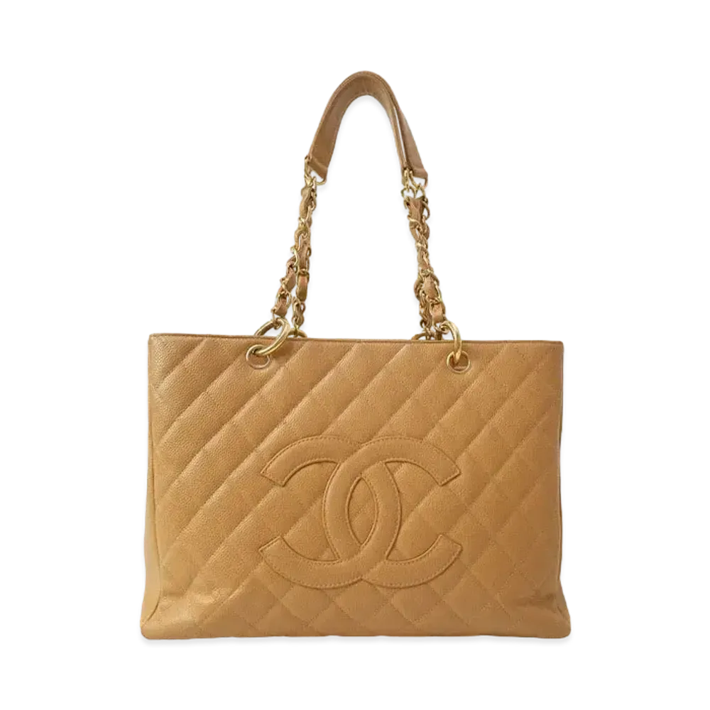 CHANEL GST Matelasse Chain Tote Bag Caviarskin "Beige/Gold"