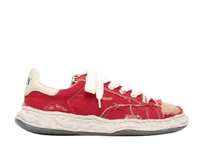 Maison MIHARA YASUHIRO CHARLES OG Sole Ripped Overdye Canvas Low-top Sneaker "Red"