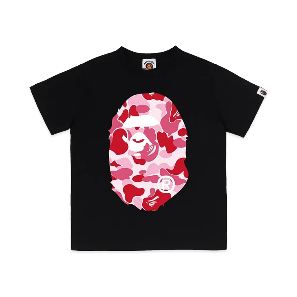 A BATHING APE Kids ABC Camo Big Ape Head Tee "Black/Pink"