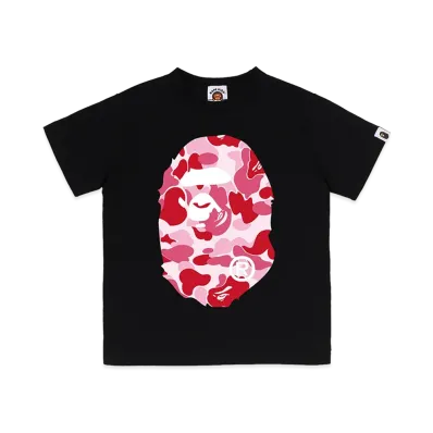 A BATHING APE Kids ABC Camo Big Ape Head Tee "Black/Pink"