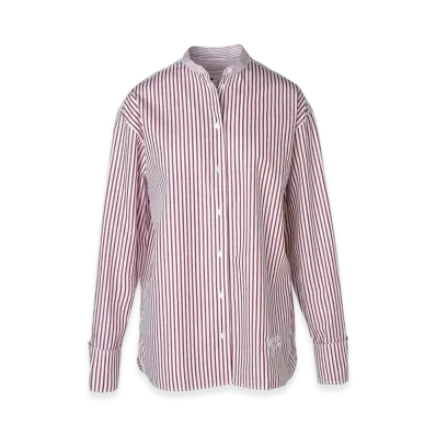 Maison Kitsune Oversize Shirt In Striped Cotton With Logo Handwriting Embroidery "Red/White"