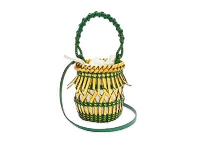 LOEWE Small Fringes Bucket Bag In Calfskin "Yellow/Green"