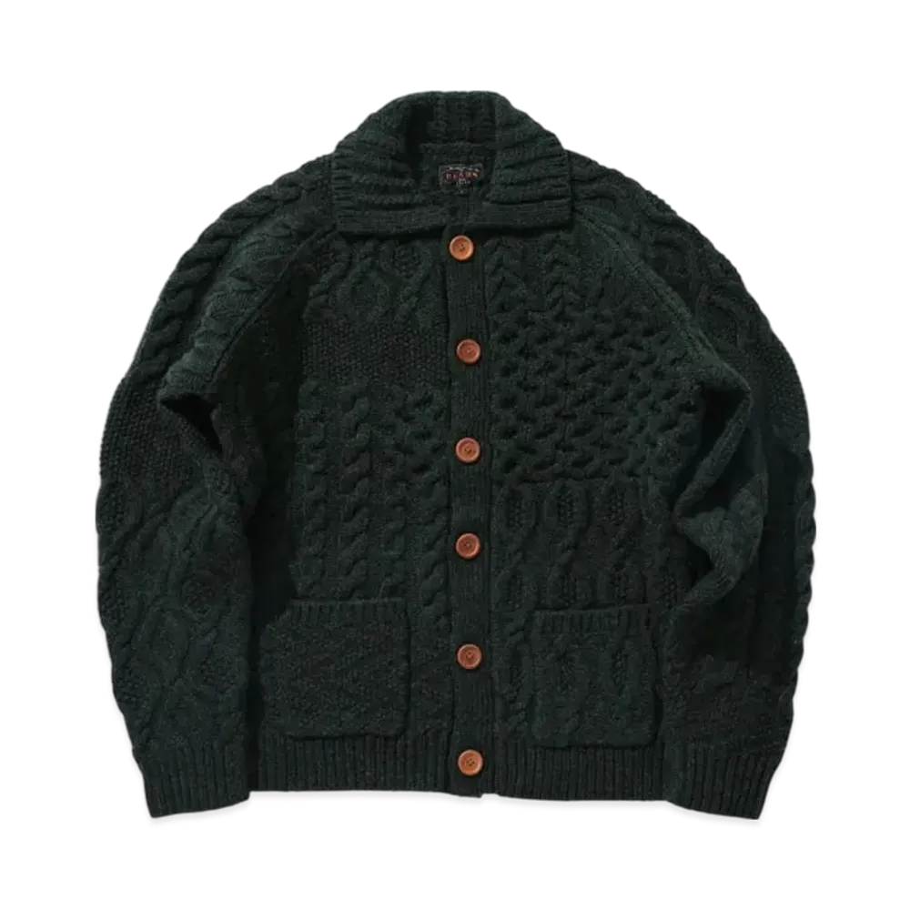BEAMS Cardigan Alan Patchwork "Green"