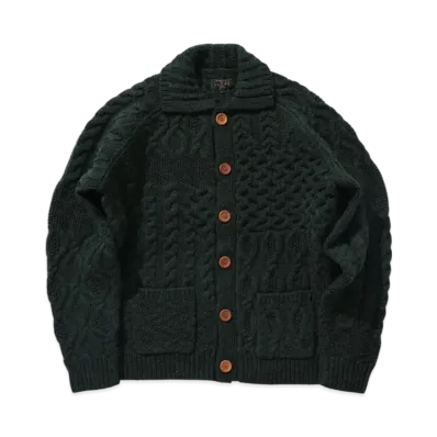 BEAMS Cardigan Alan Patchwork "Green"