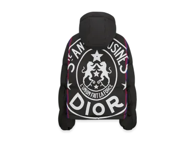 Dior Women's Dioralps Hooded Puffer Jacket Quilted Technical Taffeta L'union Fait La Force Motif "Black/White"