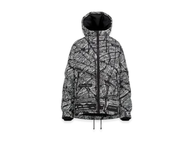 Dior Women's Dioralps Hooded Puffer Jacket Quilted Technical Taffeta Plan Paris Motif "Black/White"