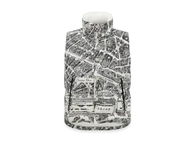 Dior Women's Dioralps Puffer Vest Quilted Technical Taffeta Plan Paris Motif "White/Black"
