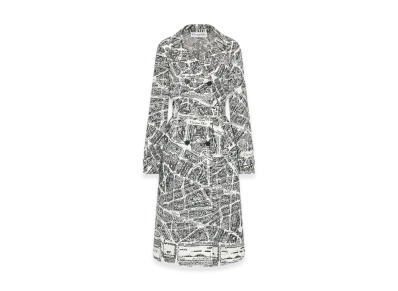 Dior Women's Trench Coat Technical Taffeta Plan Paris Motif "White/Black"