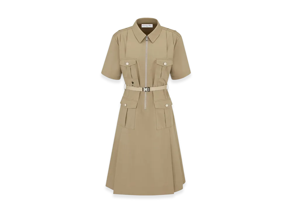 Dior Women's Dress with Belt Cotton Gabardine "Beige"