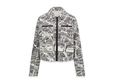 Dior Women's Dioralps Cropped Blouson Quilted Technical Taffeta Plan Paris Motif "White/Black"