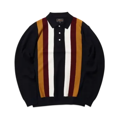BEAMS Knit Polo Stripe "Navy"