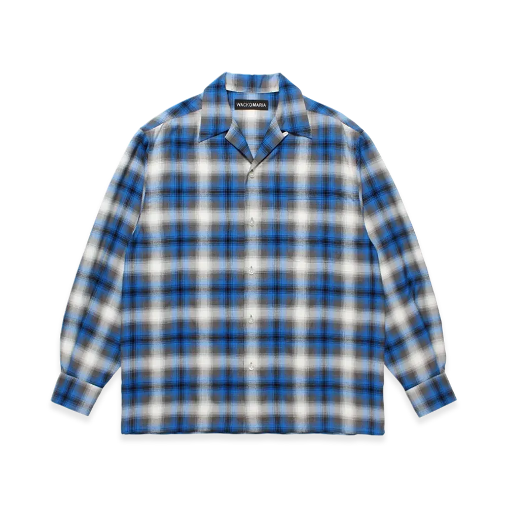 WACKO MARIA Ombre Check Open Collar Shirt "Blue"