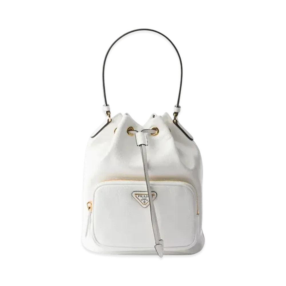 PRADA Duet Naplak Patent Leather Bucket Bag "White"