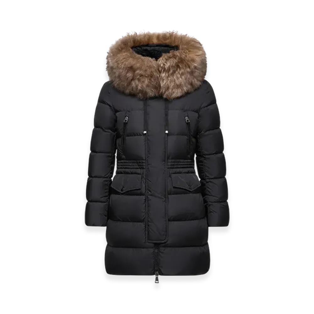 MONCLER Aphroti Hooded Shearling-Trimmed Long Down Jacket "Black"