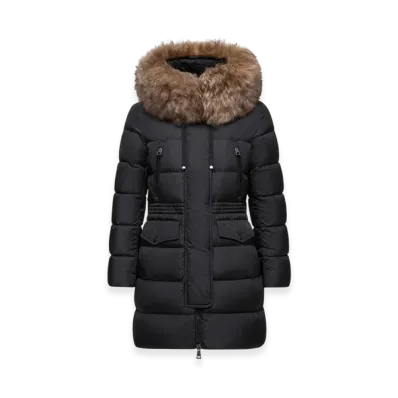 MONCLER Aphroti Hooded Shearling-Trimmed Long Down Jacket "Black"