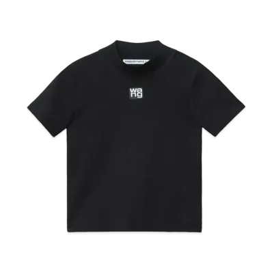 Alexander Wang Bodycon Knit Logo Patch Mockneck Tops "Black"