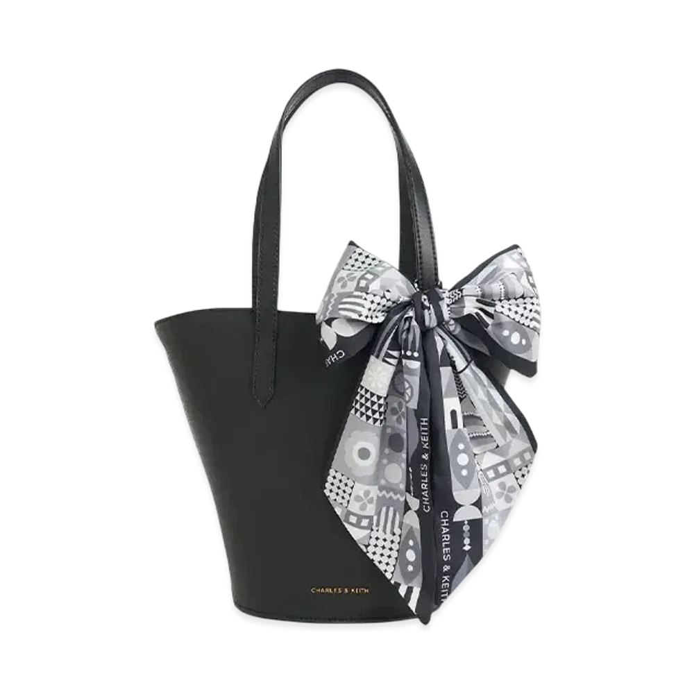 CHARLES & KEITH Siana Scarf-Print Tote Bag "Black"