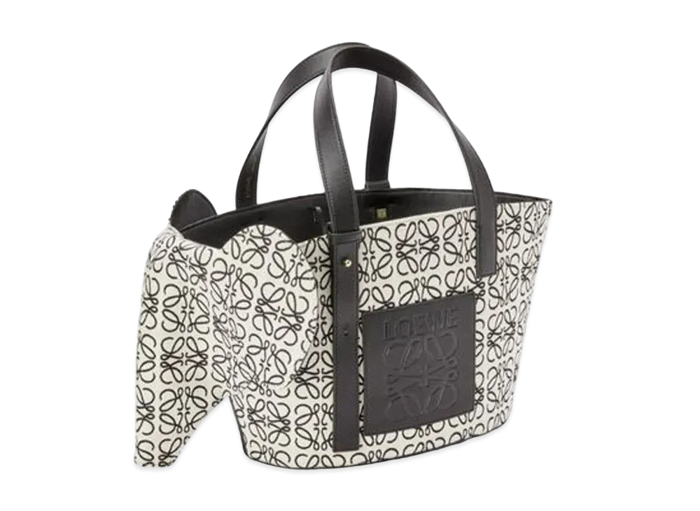 LOEWE Elephant Basket Bag In Anagram Jacquard And Calfskin "Ecru/Black"