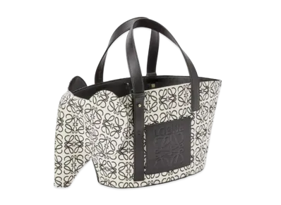 LOEWE Elephant Basket Bag In Anagram Jacquard And Calfskin "Ecru/Black"