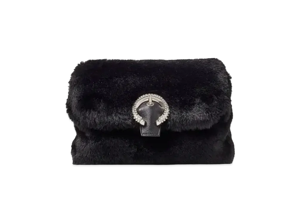 Jimmy Choo Soft Madeline Faux Fur Mini Bag With Crystal Buckle "Black"