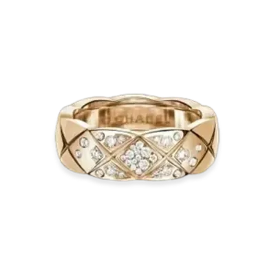 CHANEL Coco Crush Ring Quilted Motif, Small Version, 18K Beige Gold, Diamonds