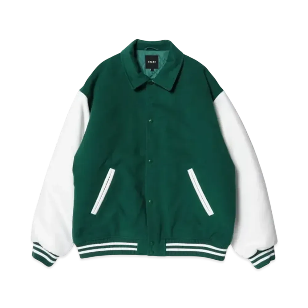BEAMS Fleece Stadium Coaches Jacket "GreenOffWhite"
