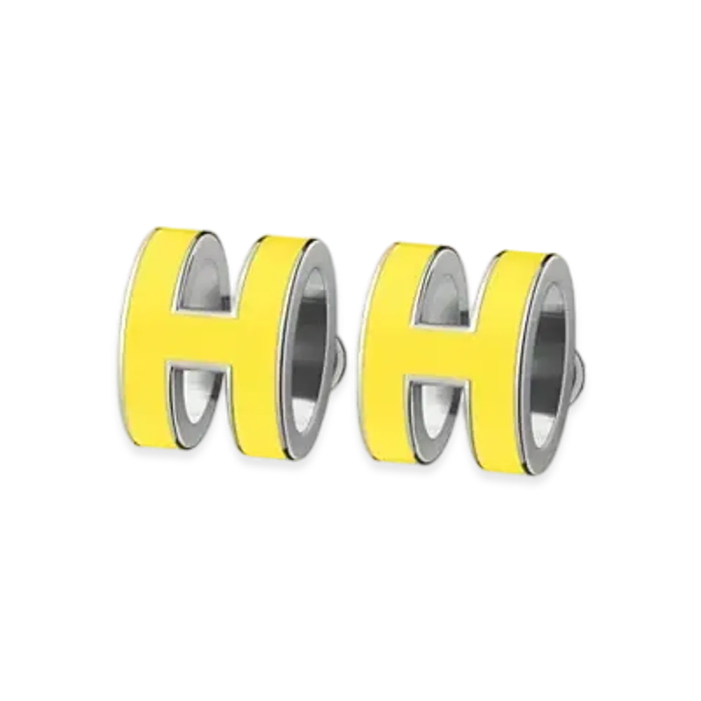 Hermes Pop H Earrings "Palladium/Mimosa Yellow"