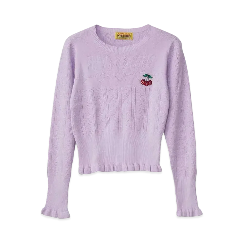 HYSTERIC GLAMOUR Triple Cherry Embroidery Short Length Pullover "Purple"