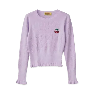 HYSTERIC GLAMOUR Triple Cherry Embroidery Short Length Pullover "Purple"