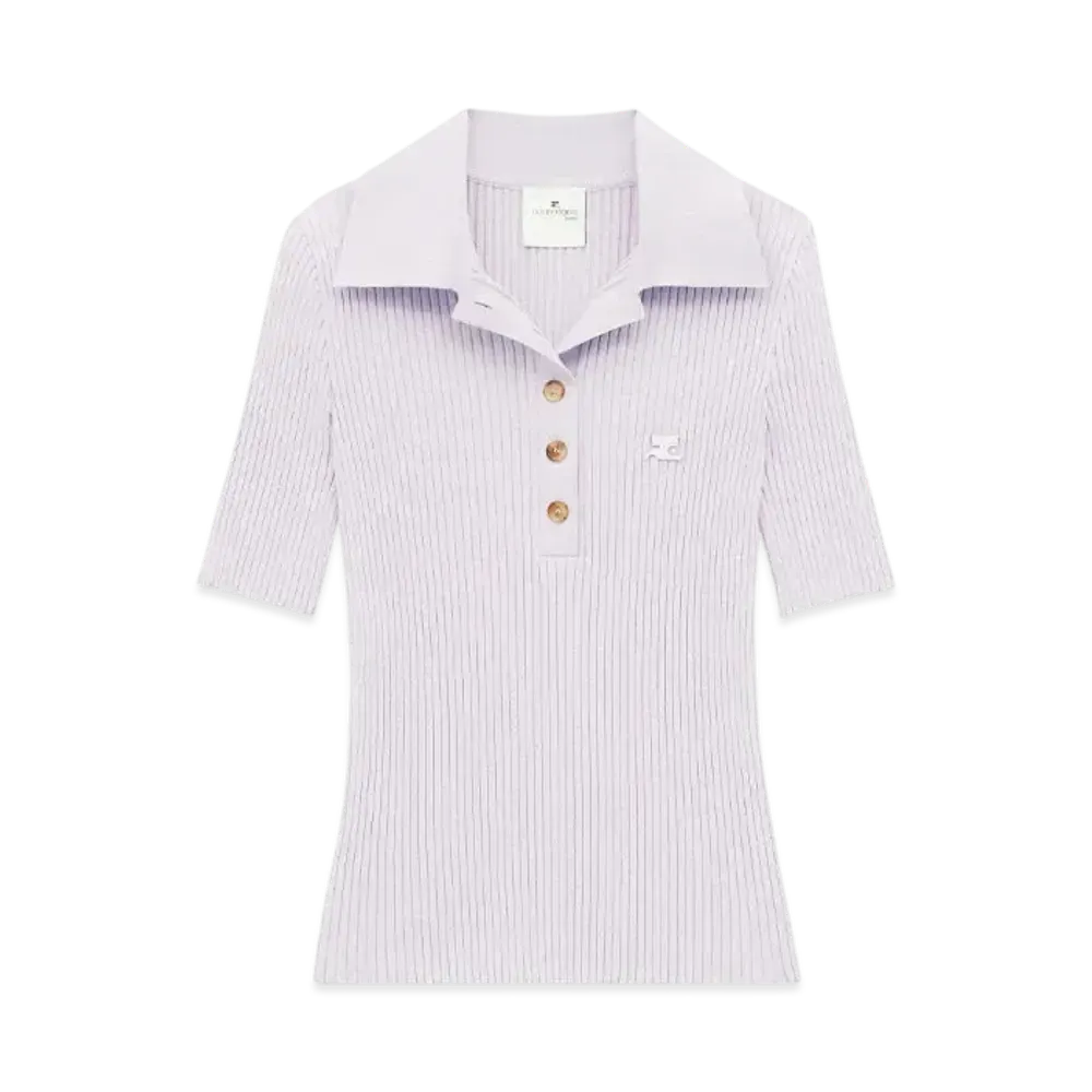 Courreges Iconic Rib Knit Polo Shirt "Mist"