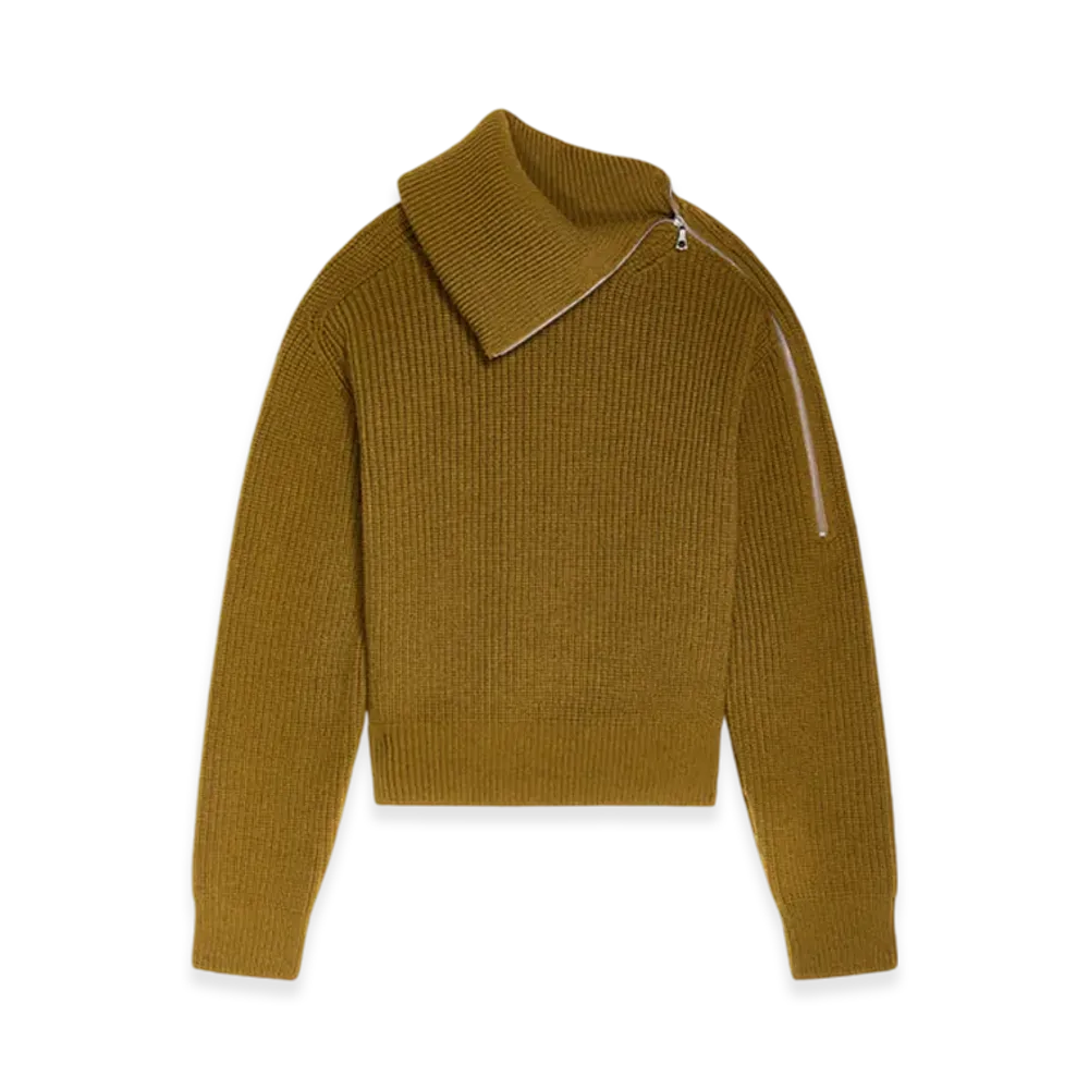 DRIES VAN NOTEN Women's Zipped Wool Sweater "Khaki"
