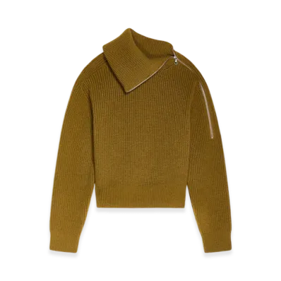 DRIES VAN NOTEN Women's Zipped Wool Sweater "Khaki"