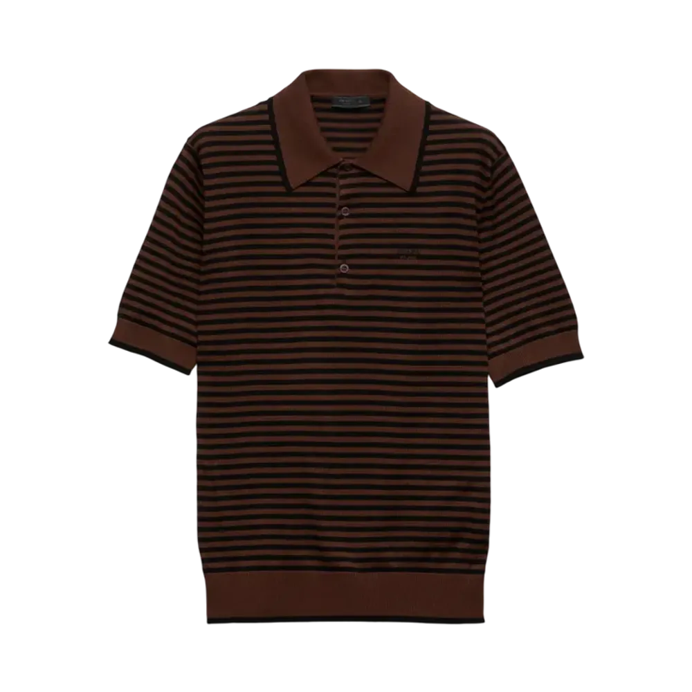 PRADA Men's Striped Cotton Polo Shirt "Dark Brown/Black"