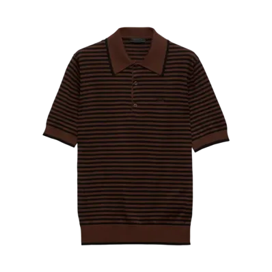 PRADA Men's Striped Cotton Polo Shirt "Dark Brown/Black"