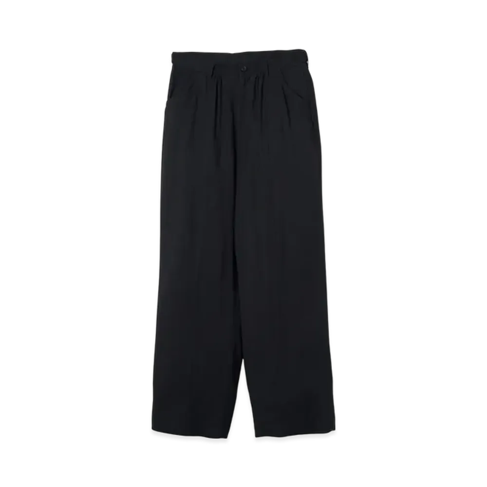YOKE Linen Acetate Front Gather Wide Trousers "Black"