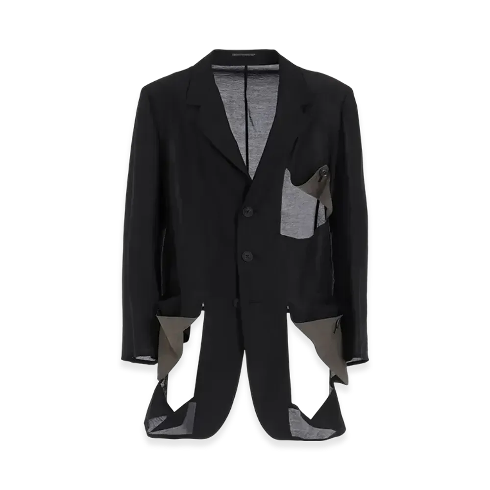 Yohji Yamamoto POUR HOMME Ry/Ny/Cu Lawn Diagonal Button Jkt "Black"