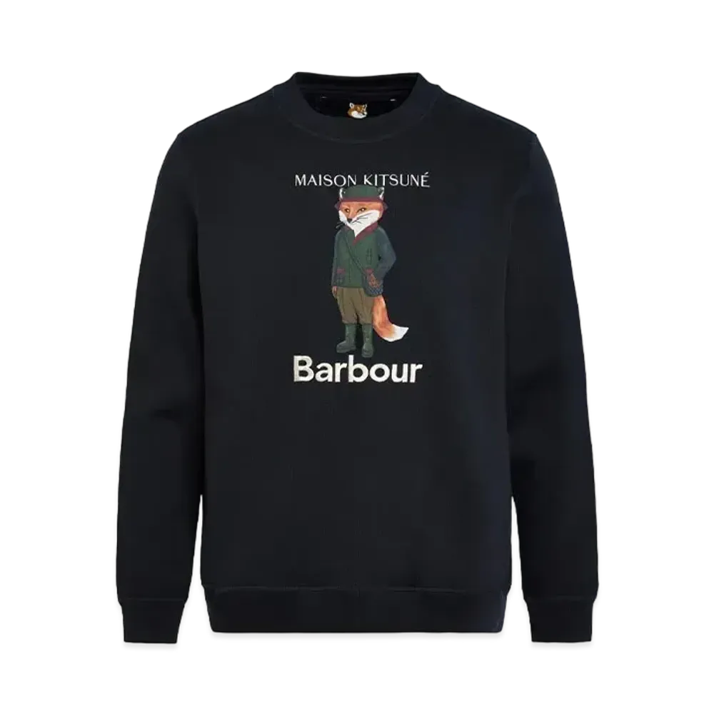 Barbour x Maison Kitsune Beaufort Fox Print Crewneck Sweat "Black"