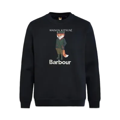 Barbour x Maison Kitsune Beaufort Fox Print Crewneck Sweat "Black"