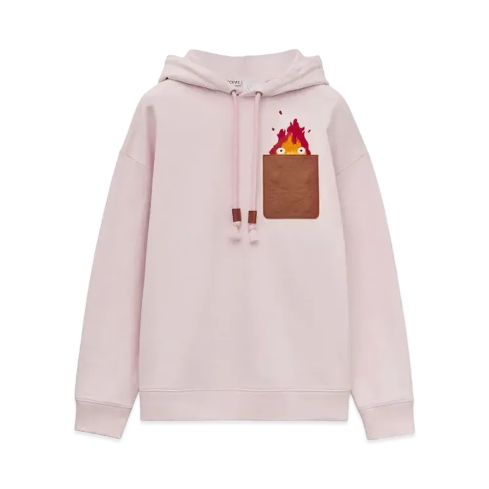 LOEWE x Howl's Moving Castle Calcifer Leather Patch Hoodie In Cotton "Chalk"