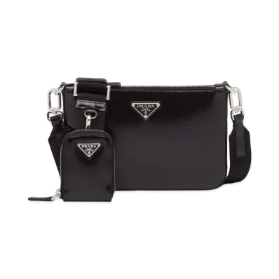 PRADA Brushed Leather Shoulder Bag "Black"