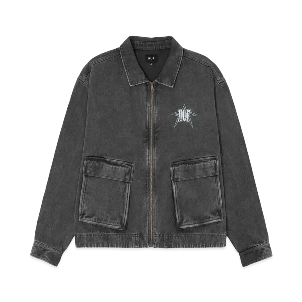 HUF Fall 24 Intergalactic Frequency Zip Shacket "Black"