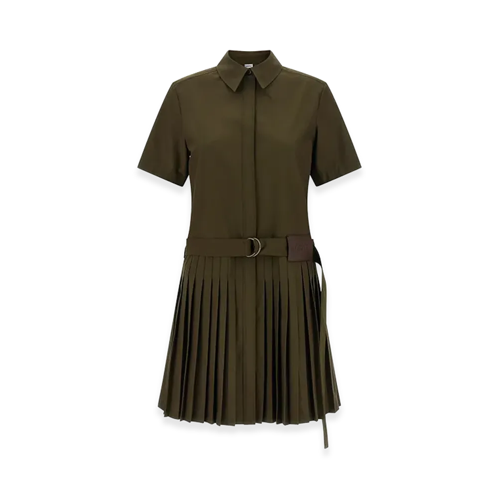 LOEWE Women's Pleated Chemisier Dress "Green"
